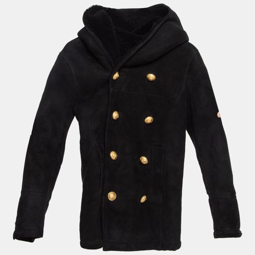 Wool Hooded Double Breast Shearling Coat 10A - Balmain - Modalova