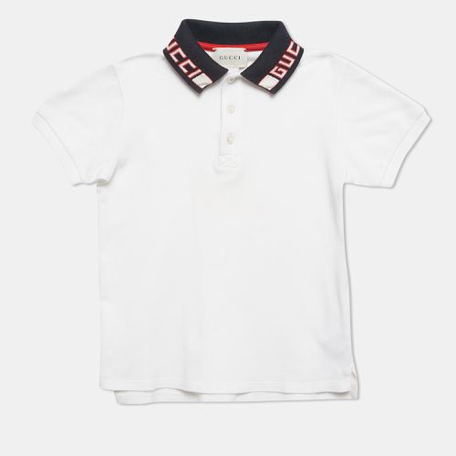 Kids Logo Collar Detail Cotton Pique Polo Shirt 4 Yrs - Gucci - Modalova