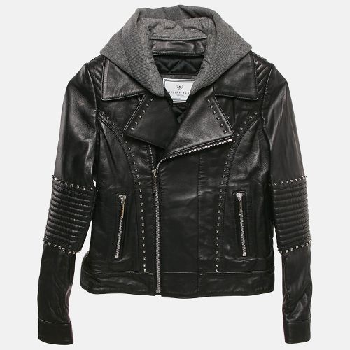 Junior Studded Leather Detachable Hood Biker Jacket 8 Yrs - Philipp Plein - Modalova