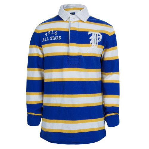 Blue and Yellow Striped Long Sleeve Polo T-Shirt 5 Yrs - Ralph Lauren - Modalova