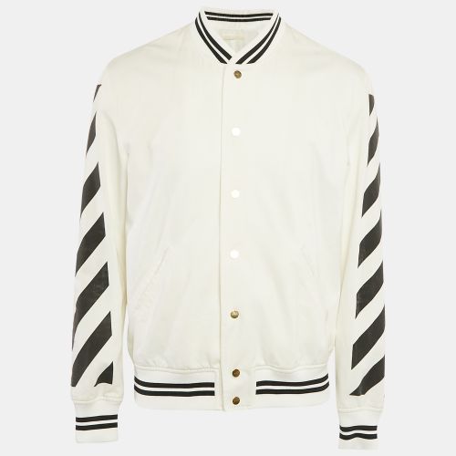 Off- Printed Gabardine Cotton Button Front Varsity Jacket M - Off-White - Modalova