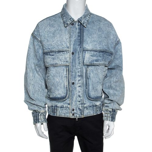 Acid Washed Denim Zip Front Bomber Jacket S - Amiri - Modalova