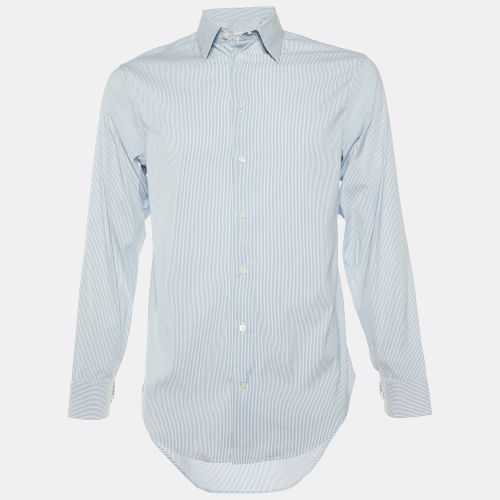 White Striped Stretch Cotton Long Sleeve Shirt M - Armani Collezioni - Modalova