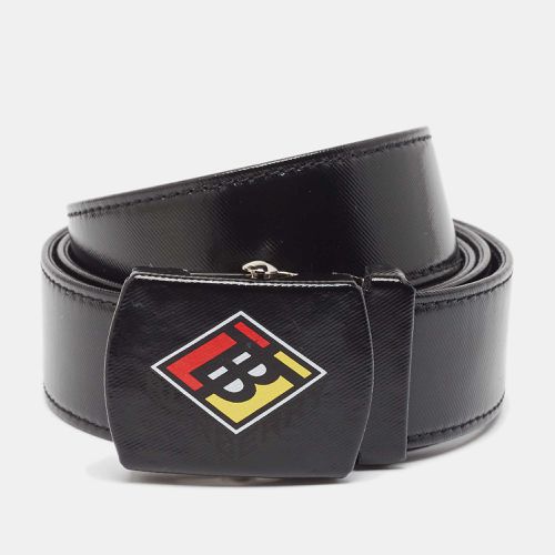 Coated Canvas and Leather Graphic Plaque Buckle Belt 90CM - Burberry - Modalova