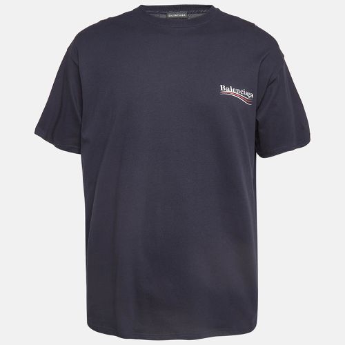 Navy Cotton Knit Logo Printed Crew Neck T-Shirt M - Balenciaga - Modalova