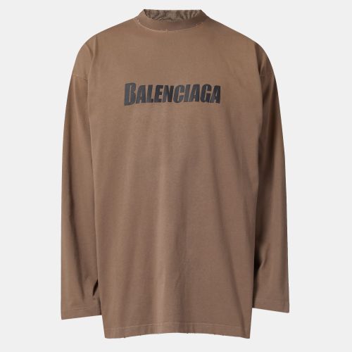 Unisex Beige Logo Print Oversized Long Sleeve T-Shirt M - Balenciaga - Modalova