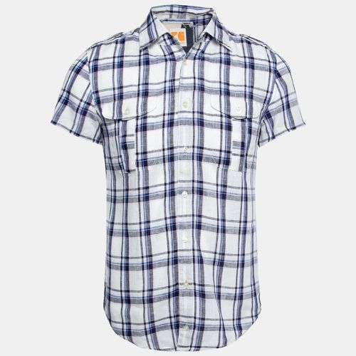 And Blue Check Print Linen Short Sleeves Shirt S - Boss Orange by Hugo Boss - Modalova