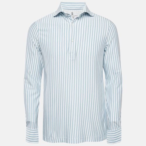 White/ Stripe Cotton Half Placket Shirt M - Brunello Cucinelli - Modalova