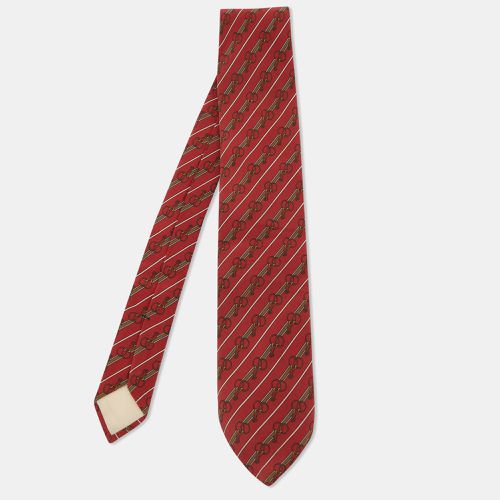 Vintage Red Diagonal Striped Printed Silk Tie - Celine - Modalova