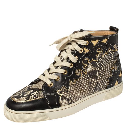 Black/Beige Leather And Python Rantus Orlato High Top Sneakers Size 41 - Christian Louboutin - Modalova