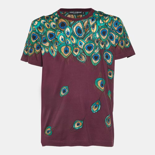 Peacock Feather Print Cotton T-Shirt XXL - Dolce & Gabbana - Modalova