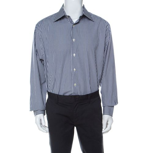 And White Checked Cotton Long Sleeve Shirt XXL - Emporio Armani - Modalova