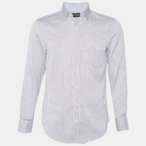 Blue Striped Cotton Button Front Shirt M - Emporio Armani - Modalova