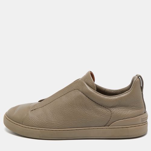 Olive Leather Triple Stitch Slip On Sneakers Size 44.5 - Ermenegildo Zegna - Modalova