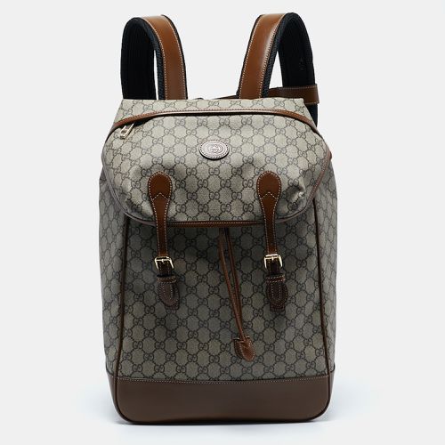 Brown/ GG Supreme Canvas Medium Interlocking G Backpack - Gucci - Modalova