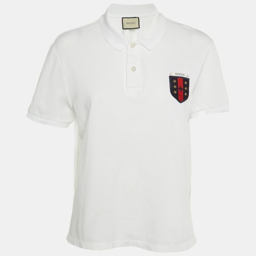 Cotton Pique Logo Patch Detail Polo T-Shirt L - Gucci - Modalova