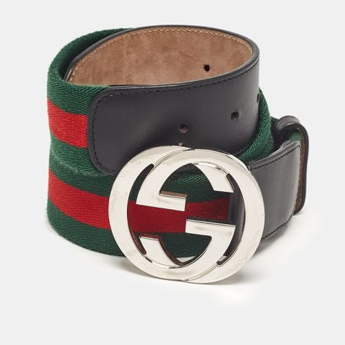 Leather and Web Canvas Interlocking G Buckle Belt 100 CM - Gucci - Modalova