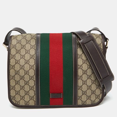 Brown GG Supreme Canvas and Leather Web Flap Messenger Bag - Gucci - Modalova