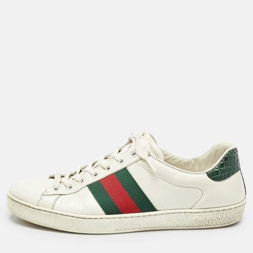 Leather and Crocodile Web Ace Sneakers Size 43.5 - Gucci - Modalova