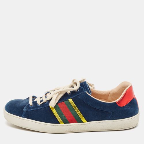 Velvet And Leather Web Detail Ace Sneakers Size 44 - Gucci - Modalova