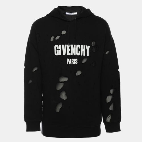 Distressed Cotton & Mesh Inset Logo Printed Hooded Sweatshirt S - Givenchy - Modalova