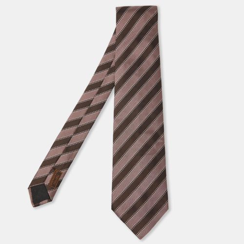 Brown Diagonal Stripe Pattern Silk Traditional Tie - Hermes - Modalova