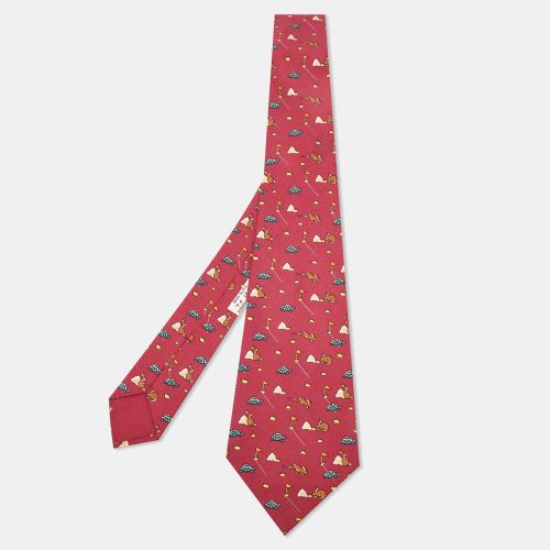 Hermès Maroon Bunny/Turtle Print Silk Classic Tie - Hermes - Modalova