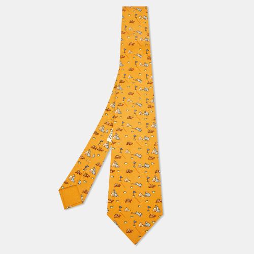 Hermès Mustard Bunny/Turtle Print Silk Classic Tie - Hermes - Modalova