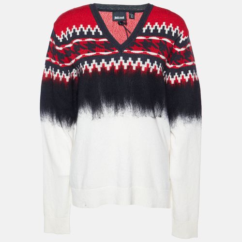 Patterned Wool and Silk V-Neck Sweater M - Just Cavalli - Modalova