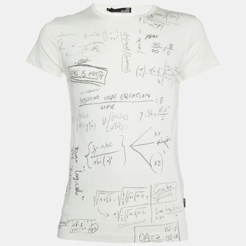 Ivory Math Scribble Print Cotton Crew Neck T-Shirt M - Love Moschino - Modalova