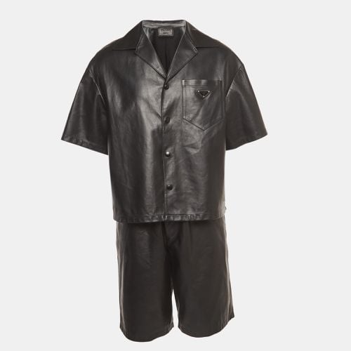 Nappa Leather Metal Logo Embellished Shorts and Shirt Set M - Prada - Modalova