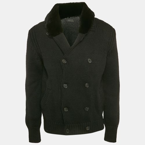 Black Wool Dyed Nutria Fur Trimmed Cardigan XL - Prada - Modalova