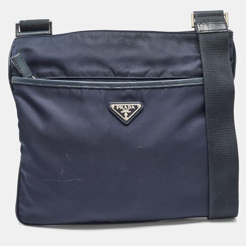 Dark Nylon and Leather Zip Messenger Bag - Prada - Modalova