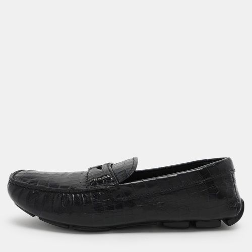 Croc Embossed Leather Penny Loafers Size 41.5 - Prada - Modalova