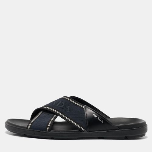 Leather and Canvas Logo Tape Crisscross Slides Size 43 - Prada - Modalova