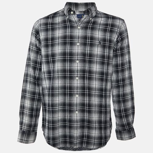 Monochrome Plaid Check Cotton Button Down Shirt L - Ralph Lauren - Modalova