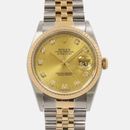 Champagne Diamond 18k Yellow Stainless Steel Datejust 16233 Automatic Men's Wristwatch 36 mm - Rolex - Modalova