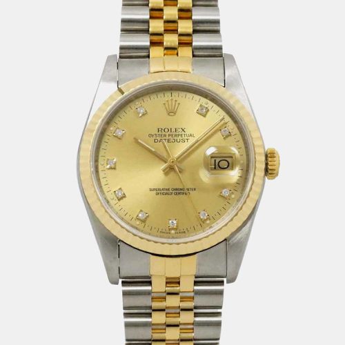 Champagne Diamond 18k Gold Stainless Steel Datejust 16233 Automatic Men's Wristwatch 36 mm - Rolex - Modalova