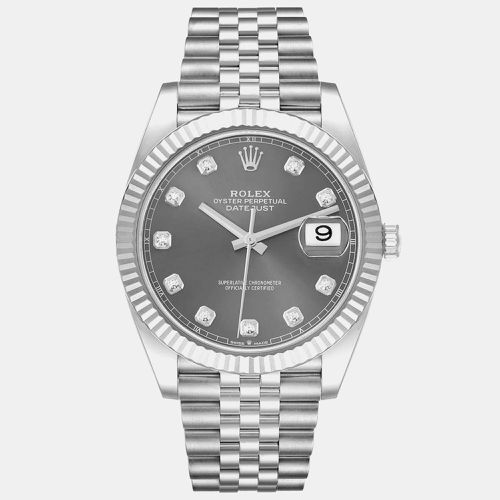 Datejust 41 Steel White Gold Gray Diamond Dial Mens Watch 126334 - Rolex - Modalova