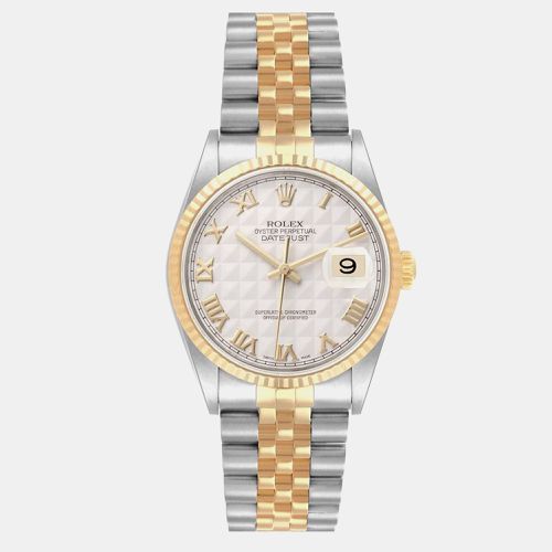 Datejust Steel Yellow Gold Ivory Pyramid Dial Mens Watch 16233 - Rolex - Modalova