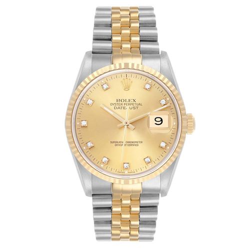 Datejust Steel Yellow Diamond Dial Men's Watch 36.0 mm - Rolex - Modalova