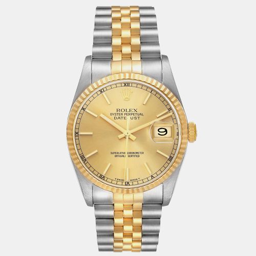 Datejust 36 Steel Yellow Champagne Dial Mens Watch 16233 - Rolex - Modalova