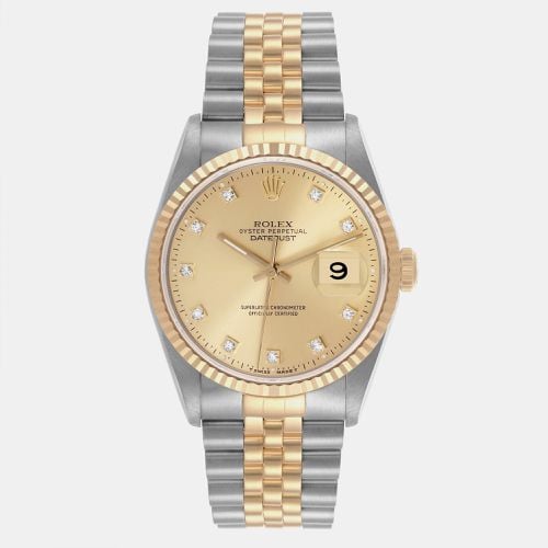 Datejust Steel Yellow Diamond Dial Men's Watch 36.0 mm - Rolex - Modalova