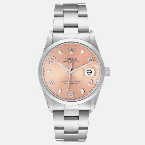 Date Salmon Dial Smooth Bezel Steel Mens Watch 15200 - Rolex - Modalova