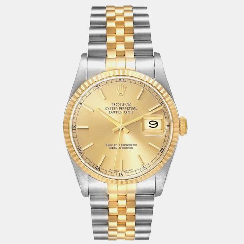 Datejust Steel Yellow Champagne Dial Men's Watch 36.0 mm - Rolex - Modalova