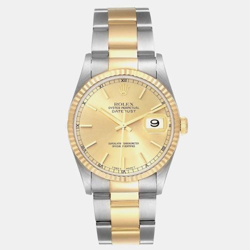 Datejust 36 Steel Gold Champagne Tapestry Dial Men's Watch 16233 36 mm - Rolex - Modalova