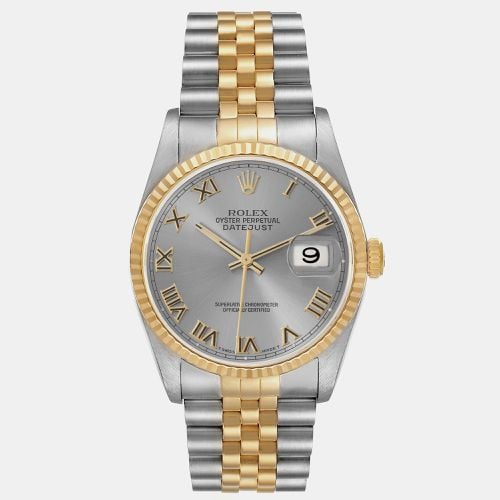 Datejust Steel Yellow Gold Silver Roman Dial Mens Watch 16233 - Rolex - Modalova