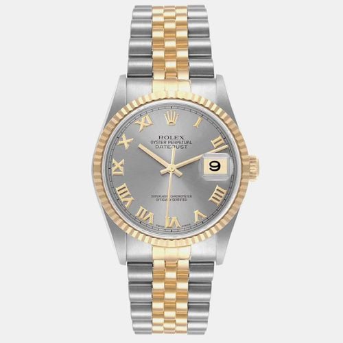 Datejust Steel Yellow Gold Silver Roman Dial Mens Watch 16233 - Rolex - Modalova