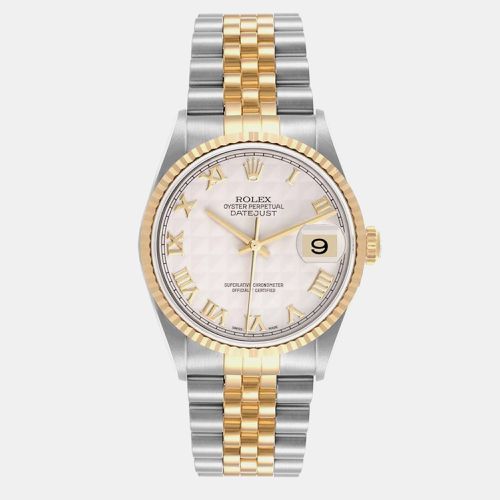 Datejust Steel Yellow Gold Ivory Pyramid Dial Men's Watch 36.0 mm - Rolex - Modalova