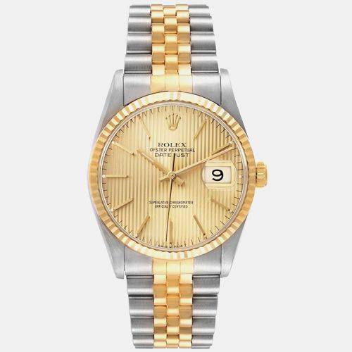 Datejust Steel Yellow Champagne Tapestry Dial Men's Watch 36.0 mm - Rolex - Modalova